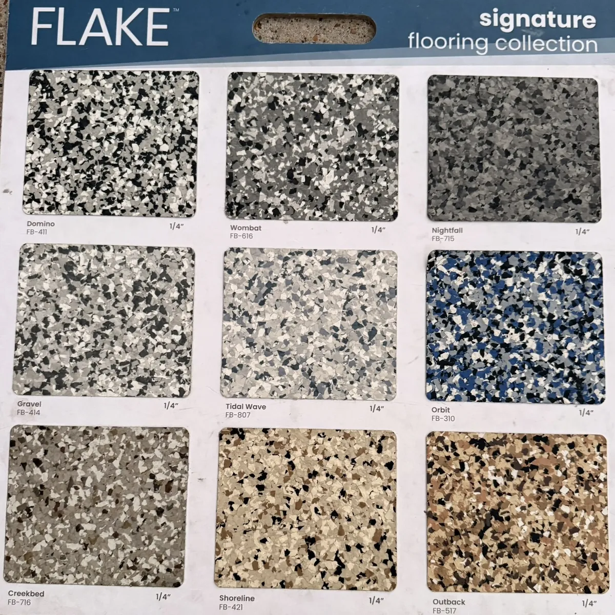 Flake sample board with nine blends